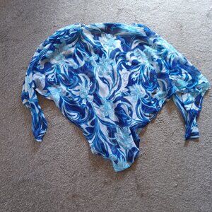 BLUE WHITE SWIRL SHEER SHAWL TOP